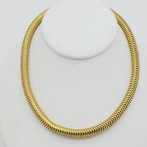 Vintage Gold Tone Wavy Snake Chain Choker Necklace Thick Round 15" Fold Over